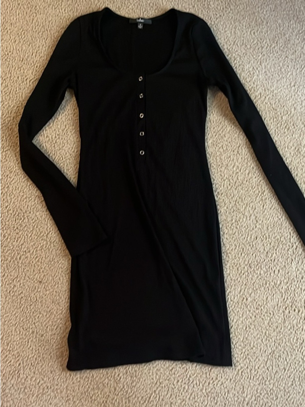 Lulu's Sleek Black Long-Sleeve Henley Dress